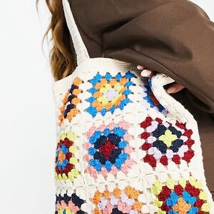 Multicolor Granny Square Crochet Mini Tote Bag